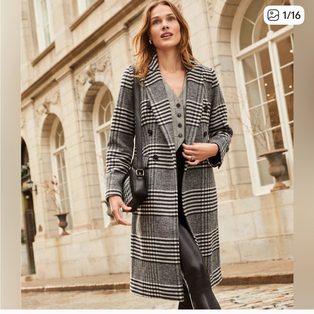 LOFT Monochrome Plaid Trench Coat